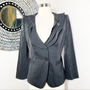 Armani Collezioni Ruffle Collar Pin Stripe Blazer Jacket